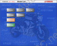       FZ6-S, FZ6-N, Yamaha YZF-R6, XVS650A, TDM900/A, XT660R/X, XP500/A, YBR125ED, XG250, DT125RE/X, NXC125, VP300, YP400, PW50, PW80, TT-R90/E, TT-R125/E/LW/LWE, YZ85/LW, Yamaha YZ125, YZ250, YZ250F, YZ450F, WR250F, WR450F, FZS1000, YZF-F1, BT1100, XVS1100A, FJR1300/A, XJR1300, MT-01